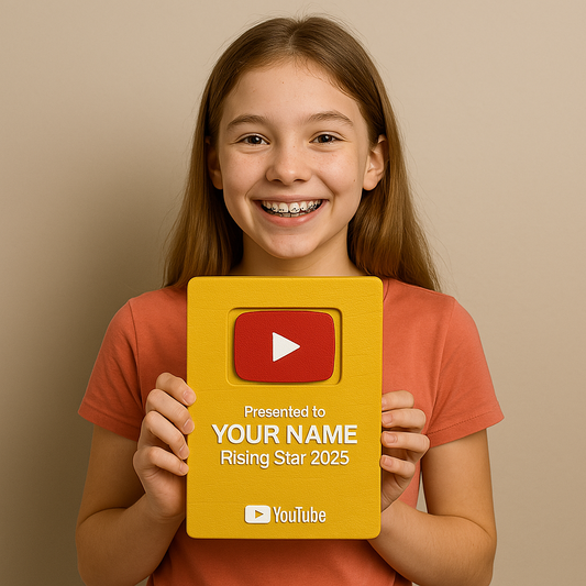 Personalised YouTube Play Button Award Plaque | Gold Version | Add Your Name