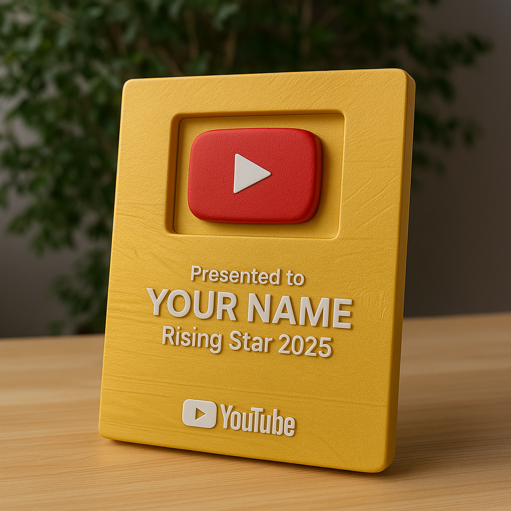 Personalised YouTube Play Button Award Plaque | Gold Version | Add Your Name
