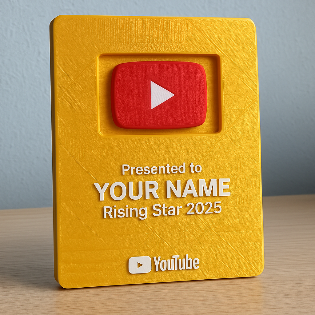 Personalised YouTube Play Button Award Plaque | Gold Version | Add Your Name