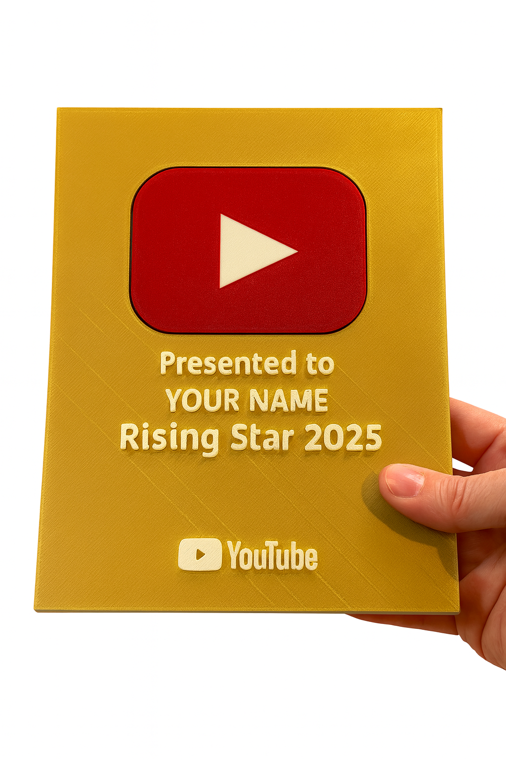 Personalised YouTube Play Button Award Plaque | Gold Version | Add Your Name