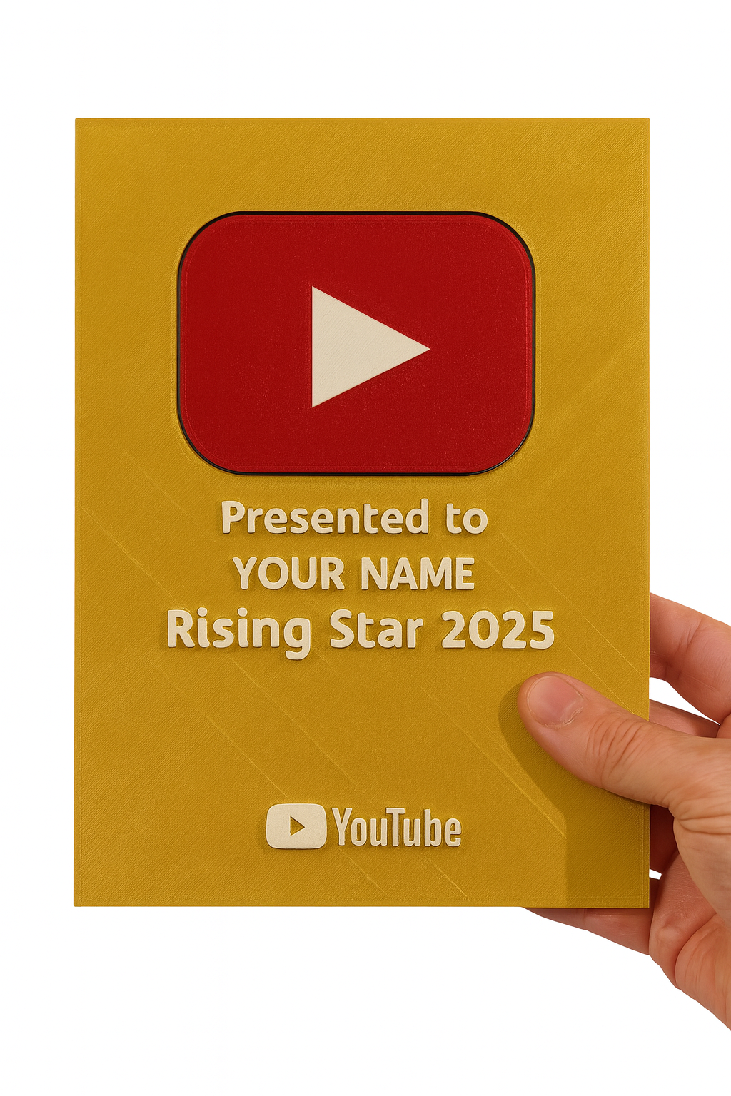 Personalised YouTube Play Button Award Plaque | Gold Version | Add Your Name