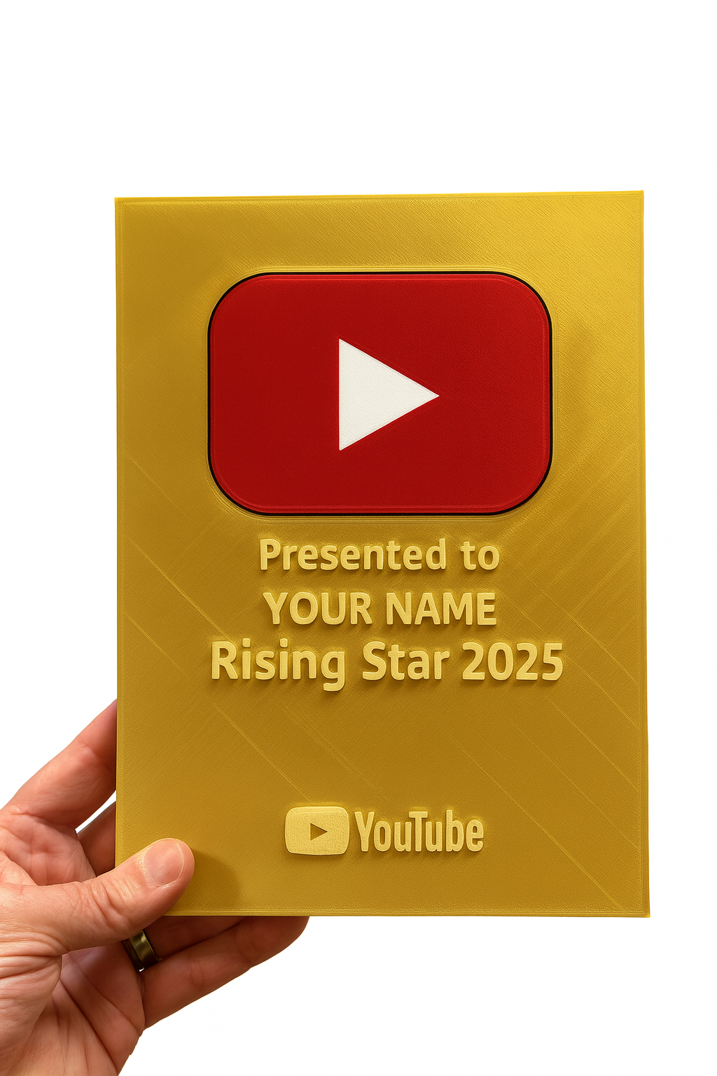 Personalised YouTube Play Button Award Plaque | Gold Version | Add Your Name