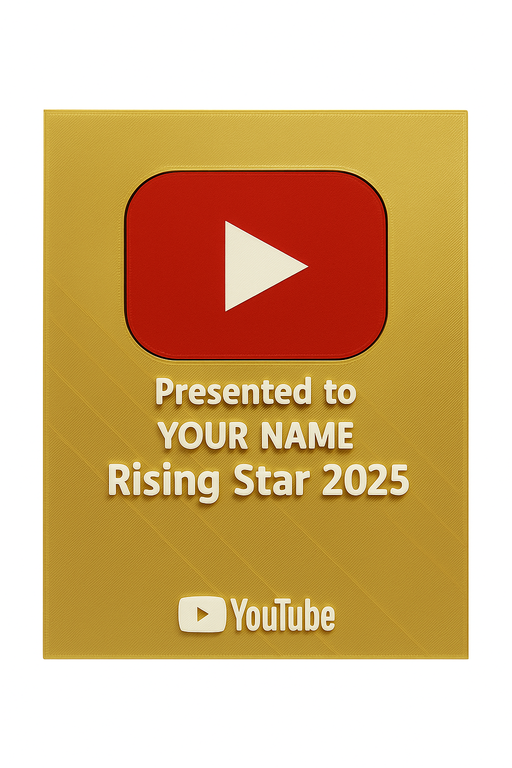 Personalised YouTube Play Button Award Plaque | Gold Version | Add Your Name